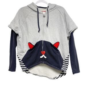 Curiosity Kills The Cat Womens Size M Layered Hooded Zip Sweater